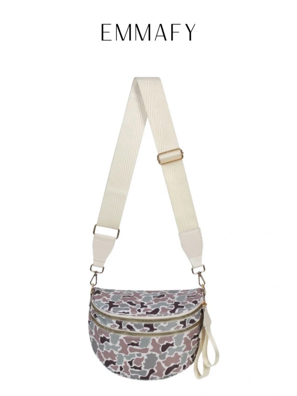 Beige Camo Crossbody Bag with Adjustable Strap